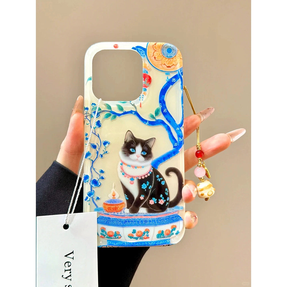 Ragdoll Cat Blue Branch Porcelain Cute Aesthetic Mobile Phone Case Suitable for iPhone16 iPhone15 iPhone14 iPhone13