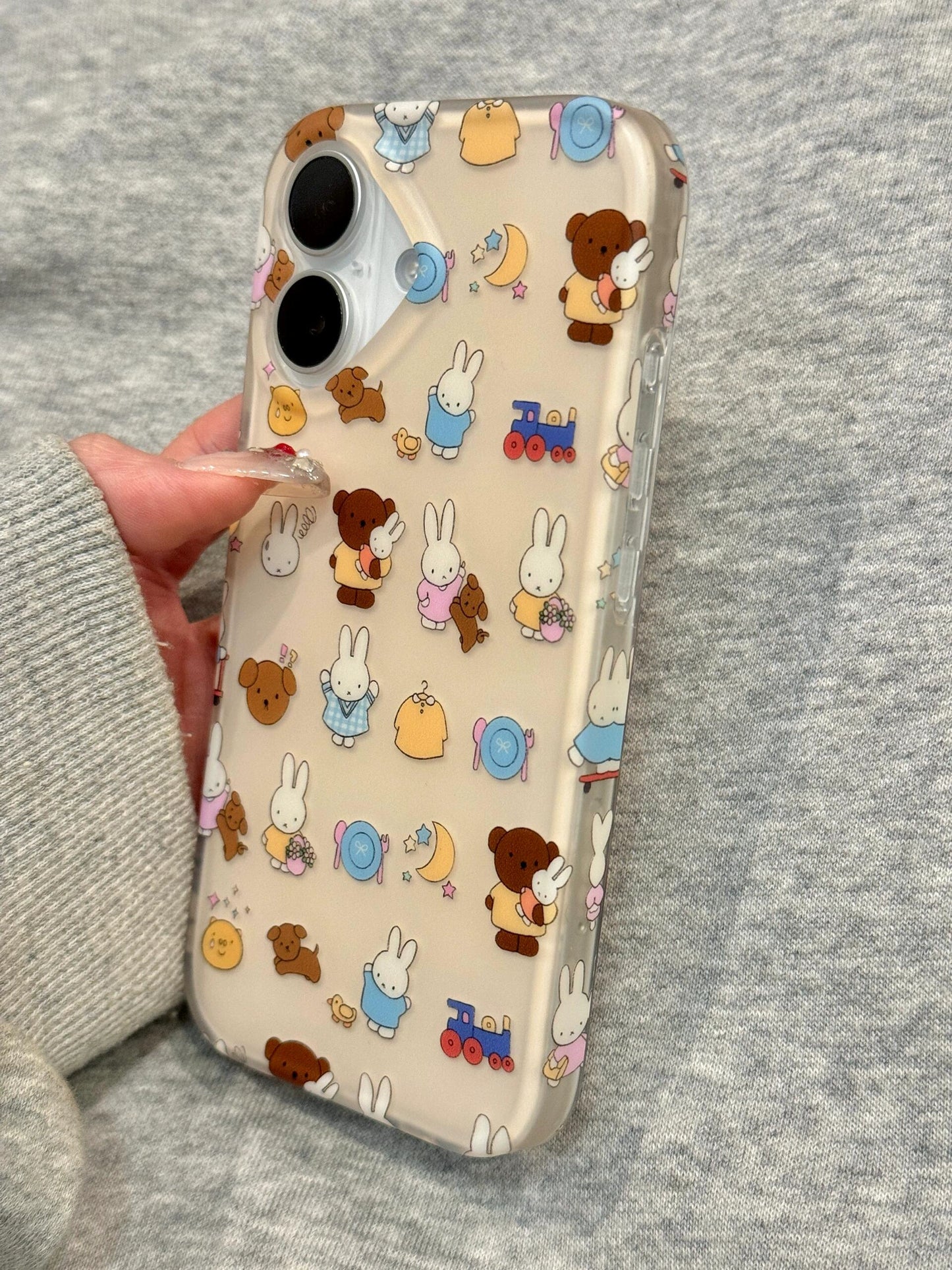 Full Screen Rabbit Brown Dog Brown Bear Illustration Cute Phone Case Suitable for iPhone16 iPhone15 iPhone14 iPhone13