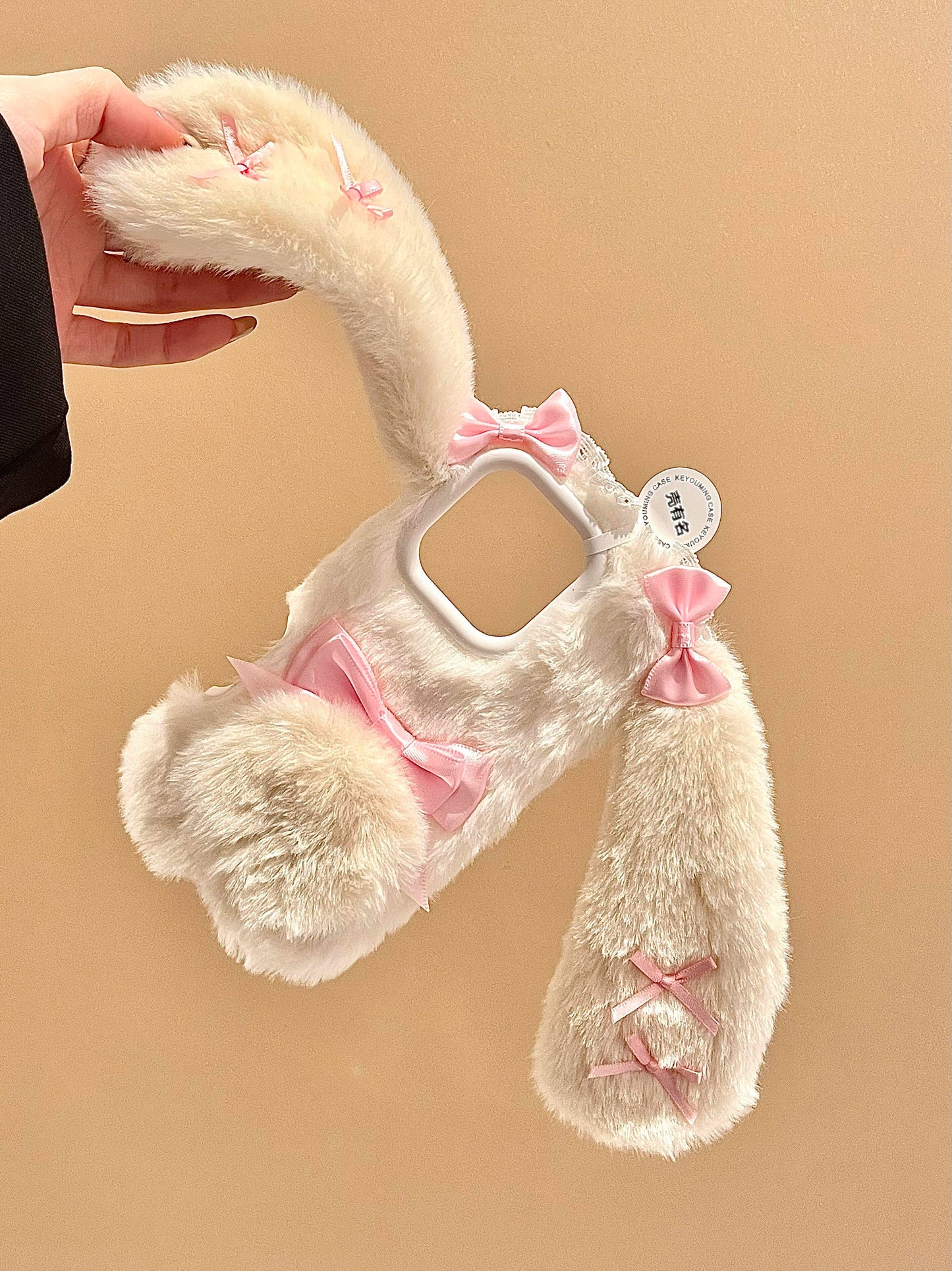 Cute Plush Big-eared Rabbit Three-dimensional Bow Phone Case Suitable for iPhone16 iPhone15 iPhone14 iPhone13