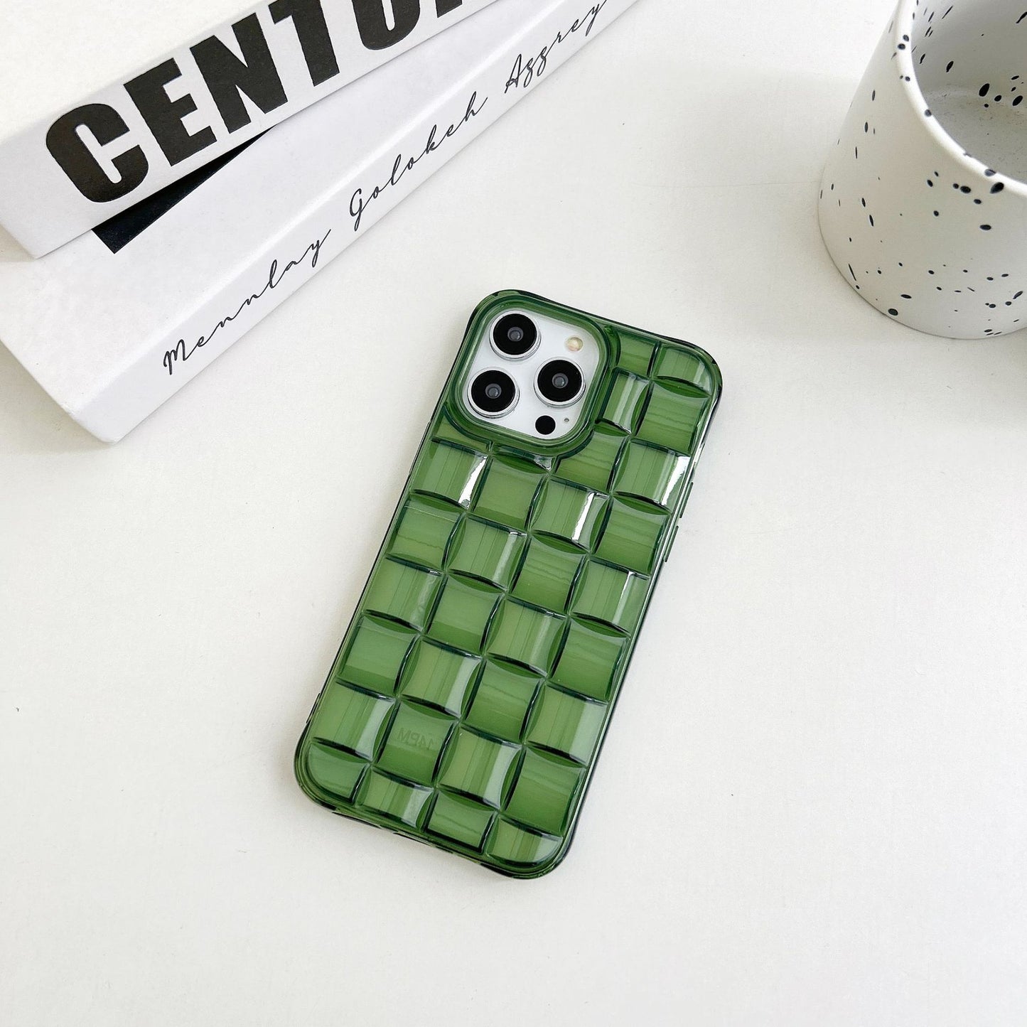 Three-dimensional Rubik's Cube Block Woven Transparent Army Green Mobile Phone Case Suitable for iPhone16 iPhone15 iPhone14 iPhone13