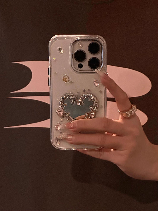 Epoxy Love Mirror Glitter Aesthetic Mobile Phone Case Suitable for iPhone16 iPhone15 iPhone14 iPhone13