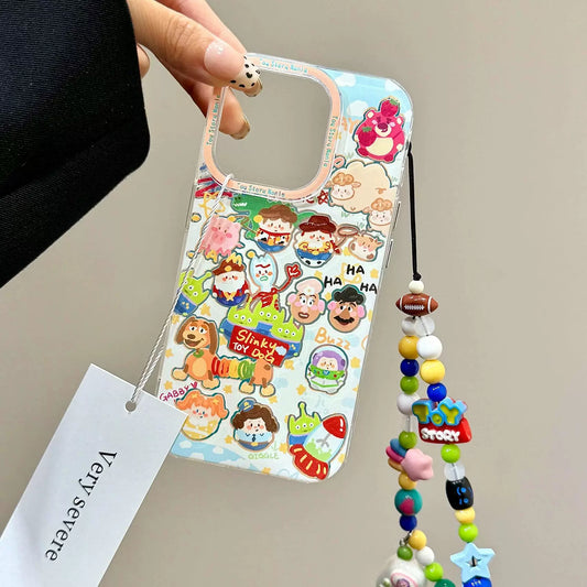 Graffiti Toy Cute Illustration Colorful Mobile Phone Case with Mobile Phone Chain Pendant Suitable for iPhone16 iPhone15 iPhone14 iPhone13