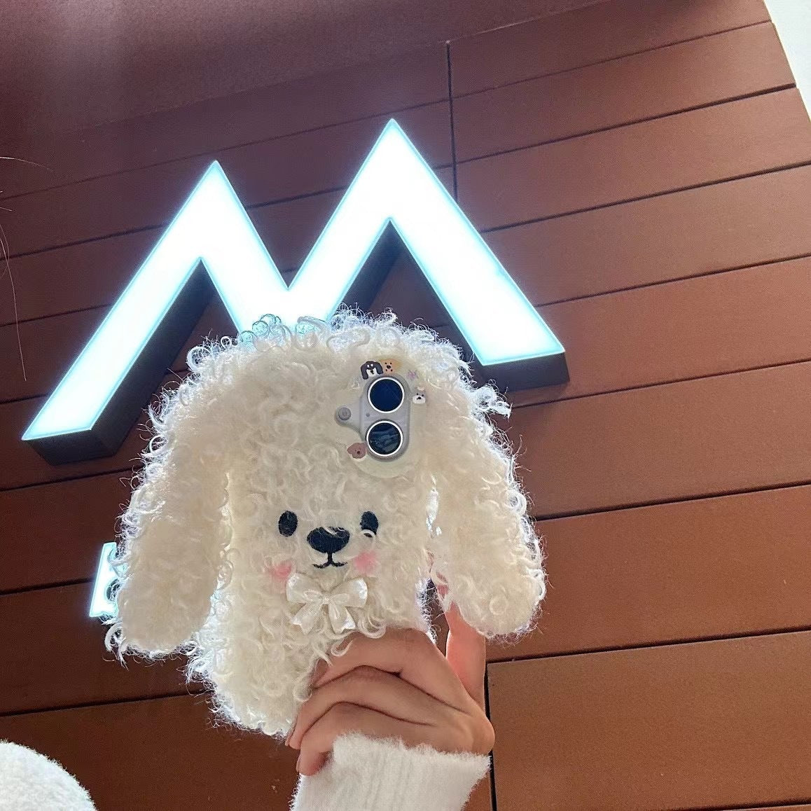 Plush Cute Bow White Poodle Phone Case Suitable for iPhone16 iPhone15 iPhone14 iPhone13