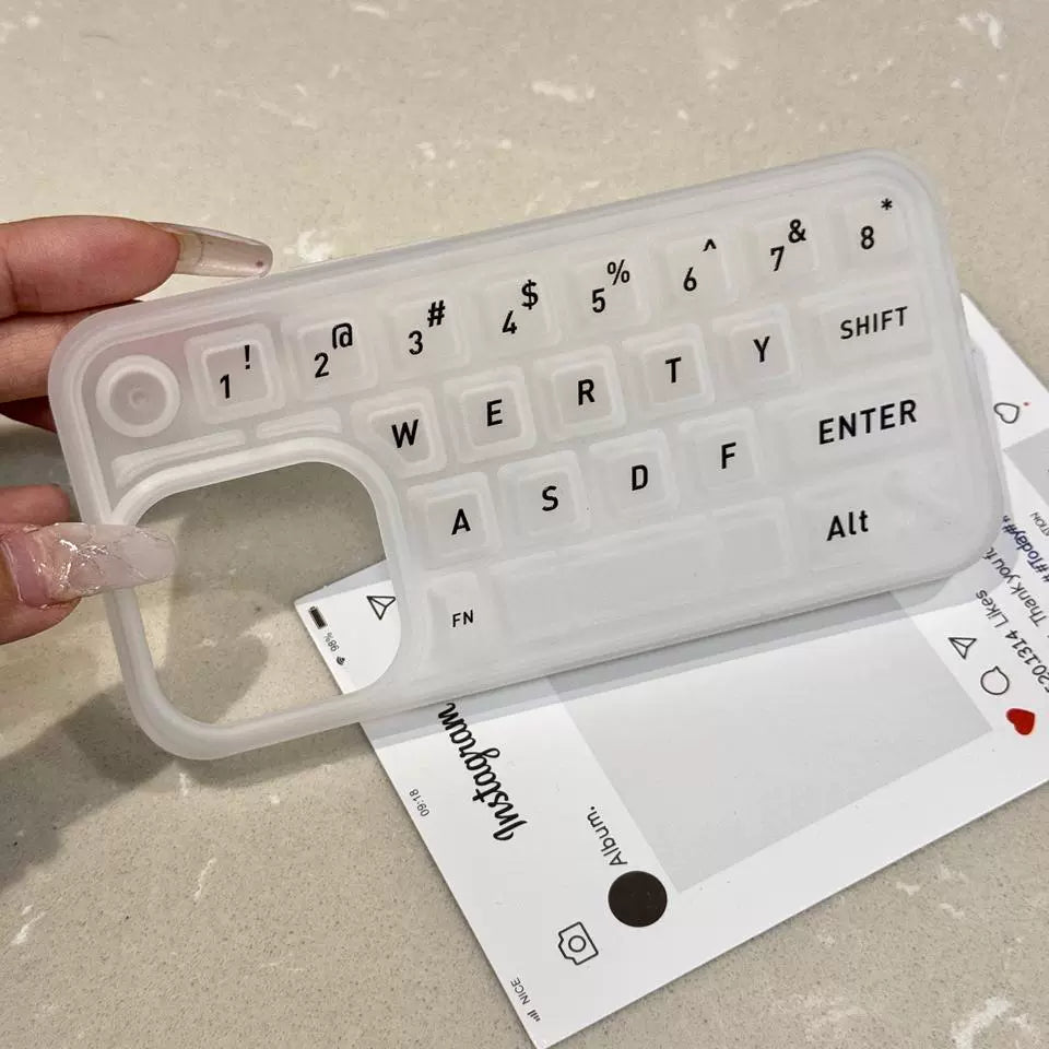 Translucent White Three-dimensional Alphabet Keyboard Phone Case Suitable for iPhone16 iPhone15 iPhone14 iPhone13