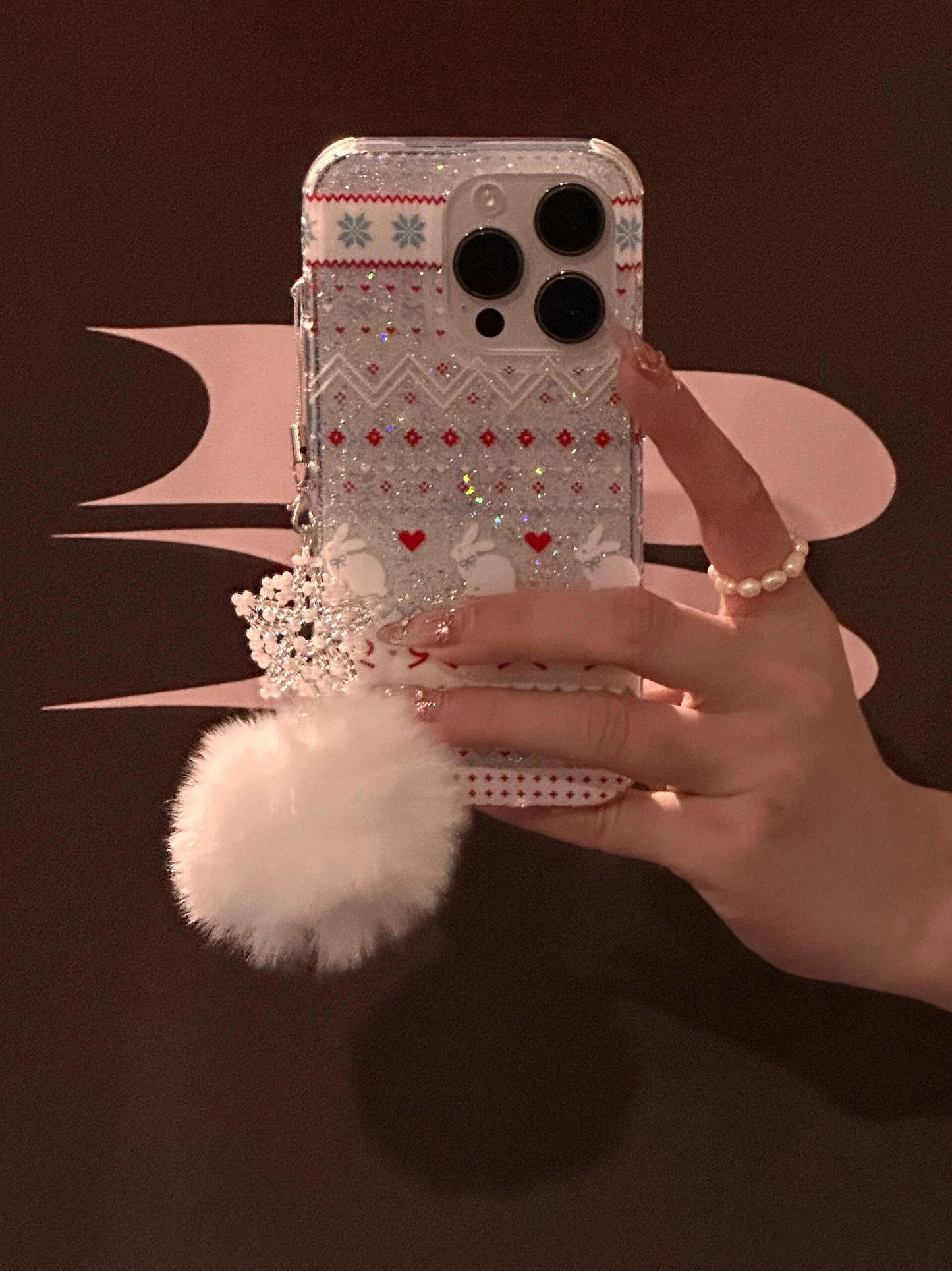 Cute Christmas Wind Transparent Glitter Bow Rabbit Glitter Aesthetic Mobile Phone Case Suitable for iPhone16 iPhone15 iPhone14 iPhone13