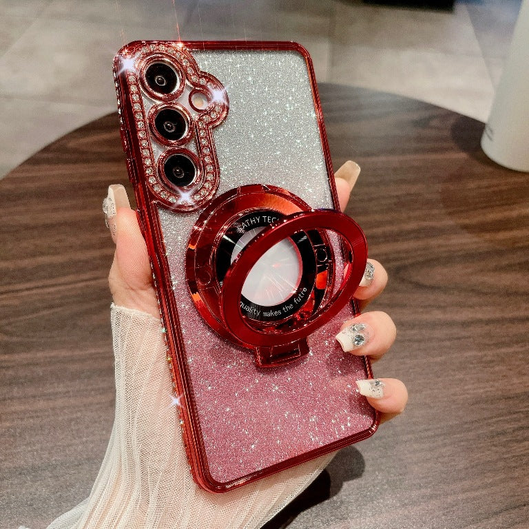 High Quality Glitter Shiny Beautiful Mobile Phone Case Magnetic Suction Bracket Rhinestone Gradual Change Glitter SAM A Series A15/A25/A35/A55/S24ultra