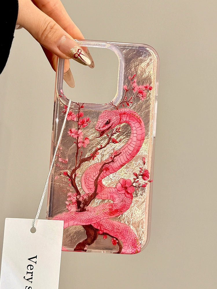 Chinese Style Begonia Pollen Snake Koi Aesthetic Mobile Phone Case with Mobile Phone Chain Pendant Suitable for iPhone16 iPhone15 iPhone14 iPhone13