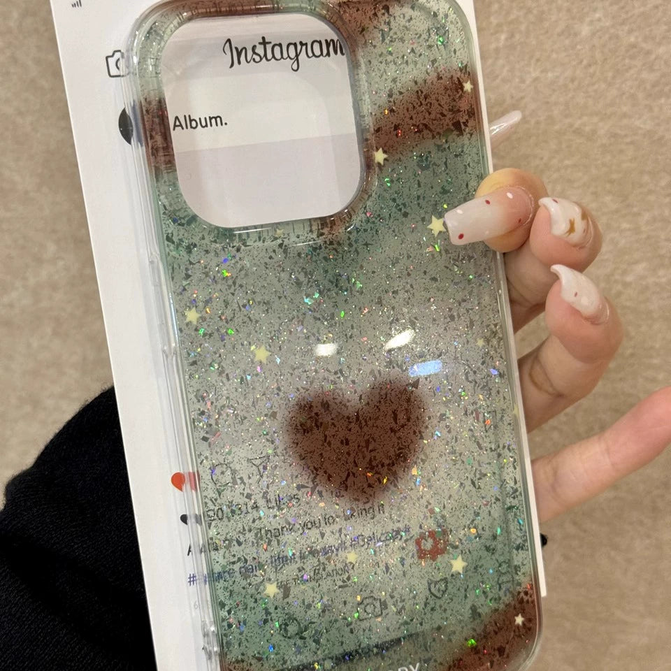 Red, Green, Blue Glitter, Love Star Aesthetic Mobile Phone Case, Suitable for iPhone16promax iPhone15pro iPhone14 iPhone13 Girl Mobile Phone Case