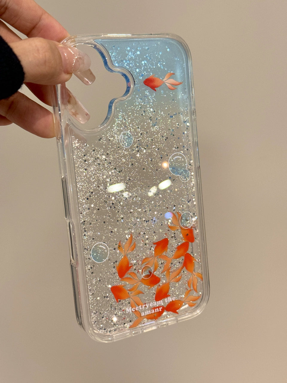 Transparent Quicksand Small Koi Flowable Aesthetic Mobile Phone Case Suitable for iPhone16 iPhone15 iPhone14 iPhone13