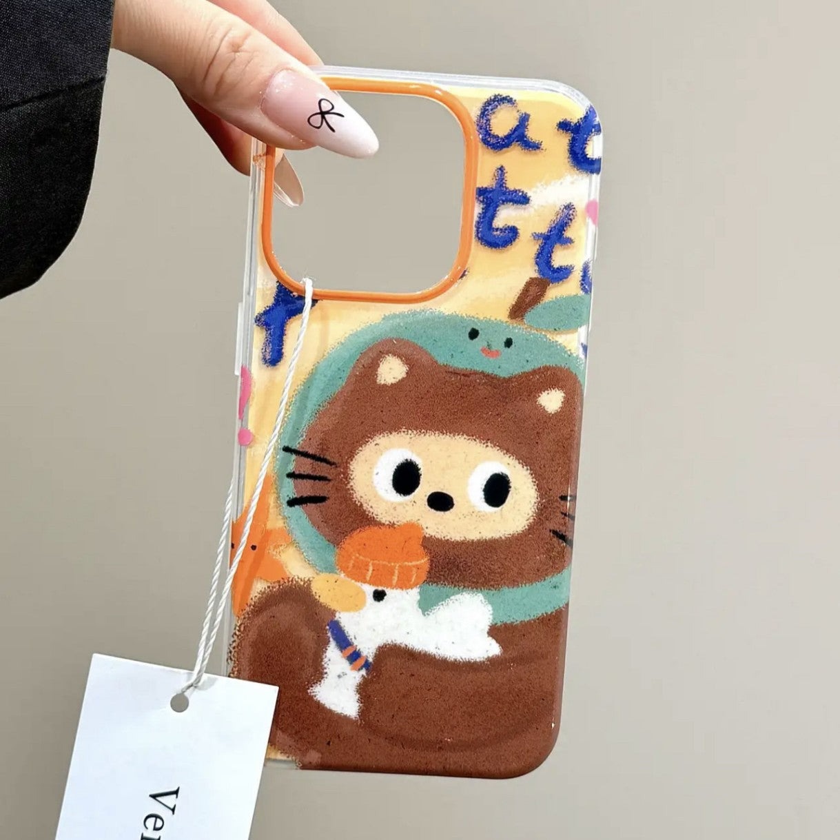 Cute Graffiti Hug Duck Bear Aesthetic Mobile Phone Case with Magnetic Bracket Suitable for iPhone16 iPhone15 iPhone14 iPhone13