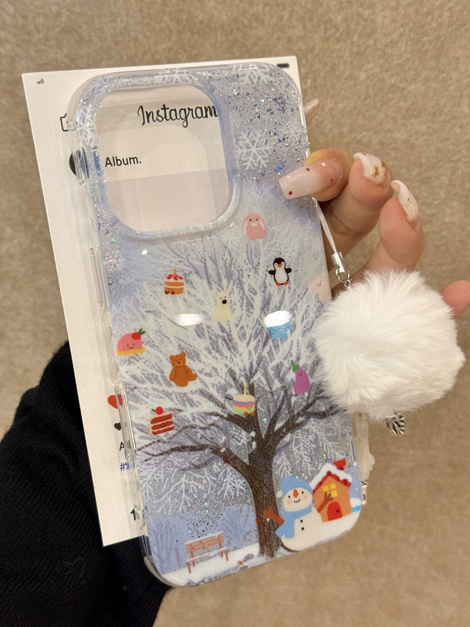 Winter Snow Scene Snow Tree Penguin Snowman Cute Little Animal Aesthetics Mobile Phone Case with Mobile Phone Chain Pendant Suitable for iPhone16 iPhone15 iPhone14 iPhone13