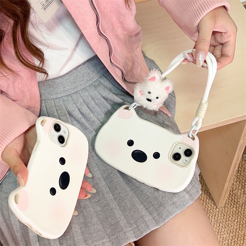 Cartoon Cute White Dog Satchel Phone Case Suitable for iPhone16 iPhone15 iPhone14 iPhone13