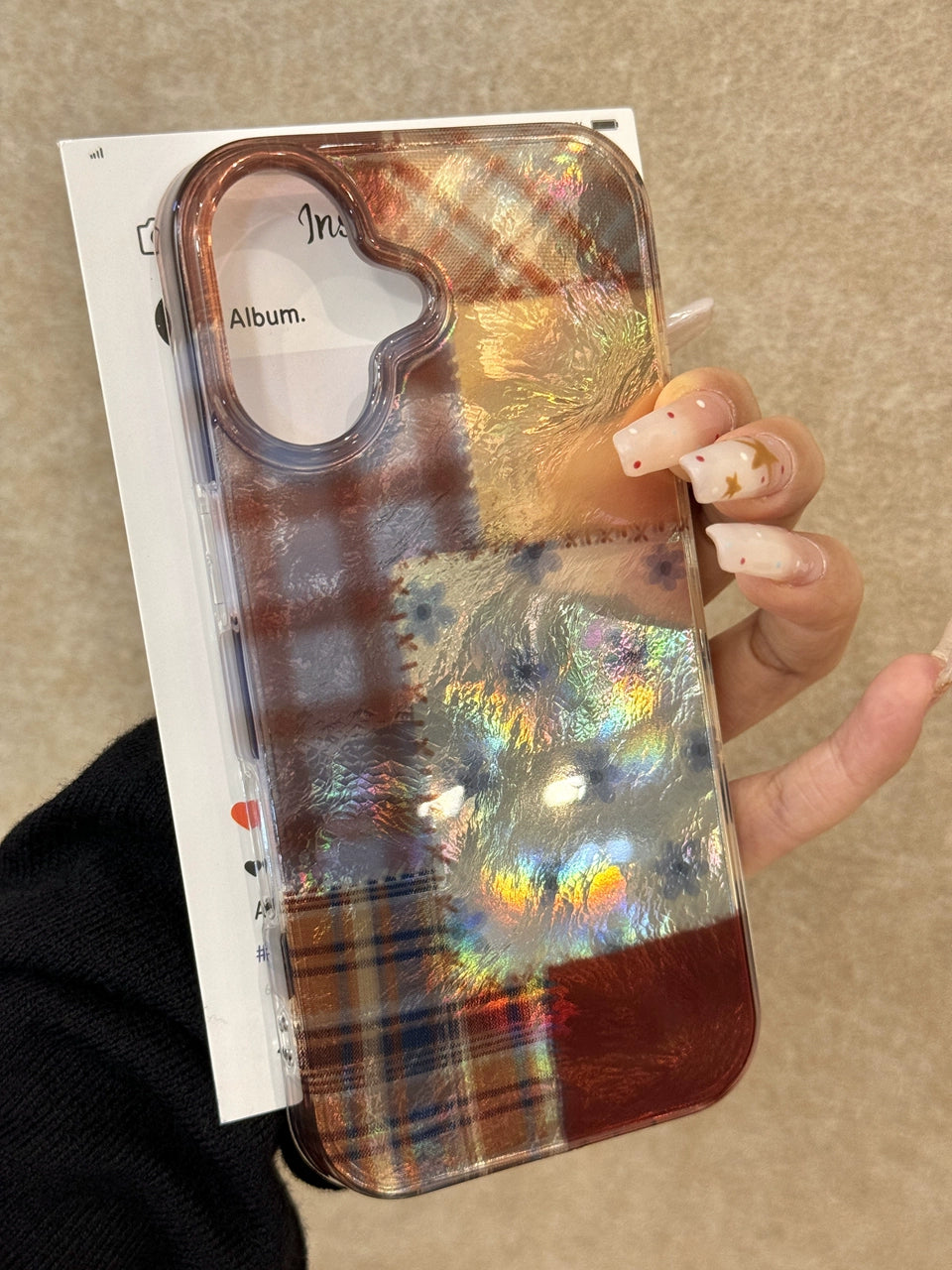 Plaid Splicing Floral Aesthetic Mobile Phone Case Suitable for iPhone16 iPhone15 iPhone14 iPhone13