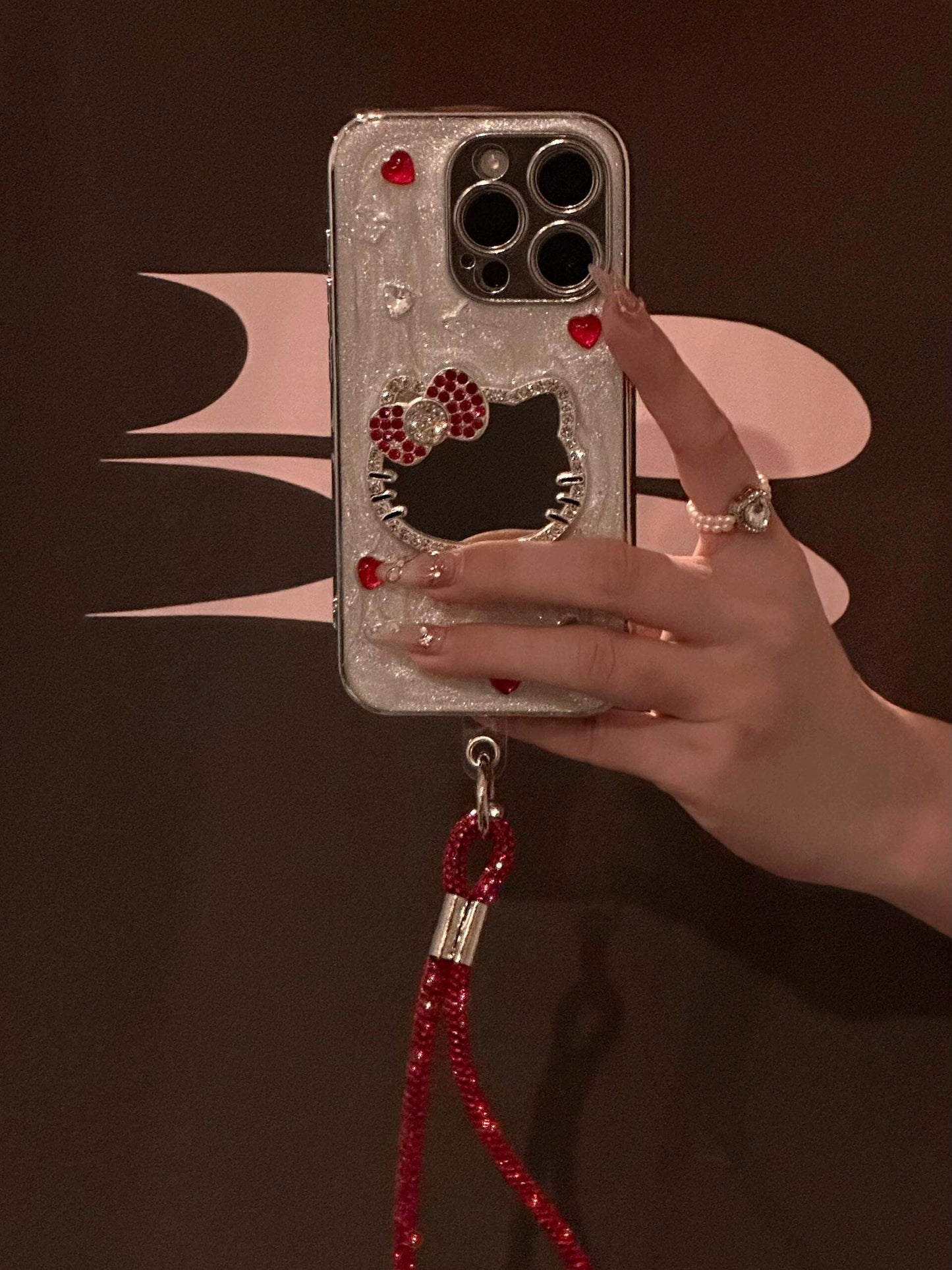 Mirror Bow Cat Is Cute Aesthetic Phone Case Suitable for iPhone16 iPhone15 iPhone14 iPhone13