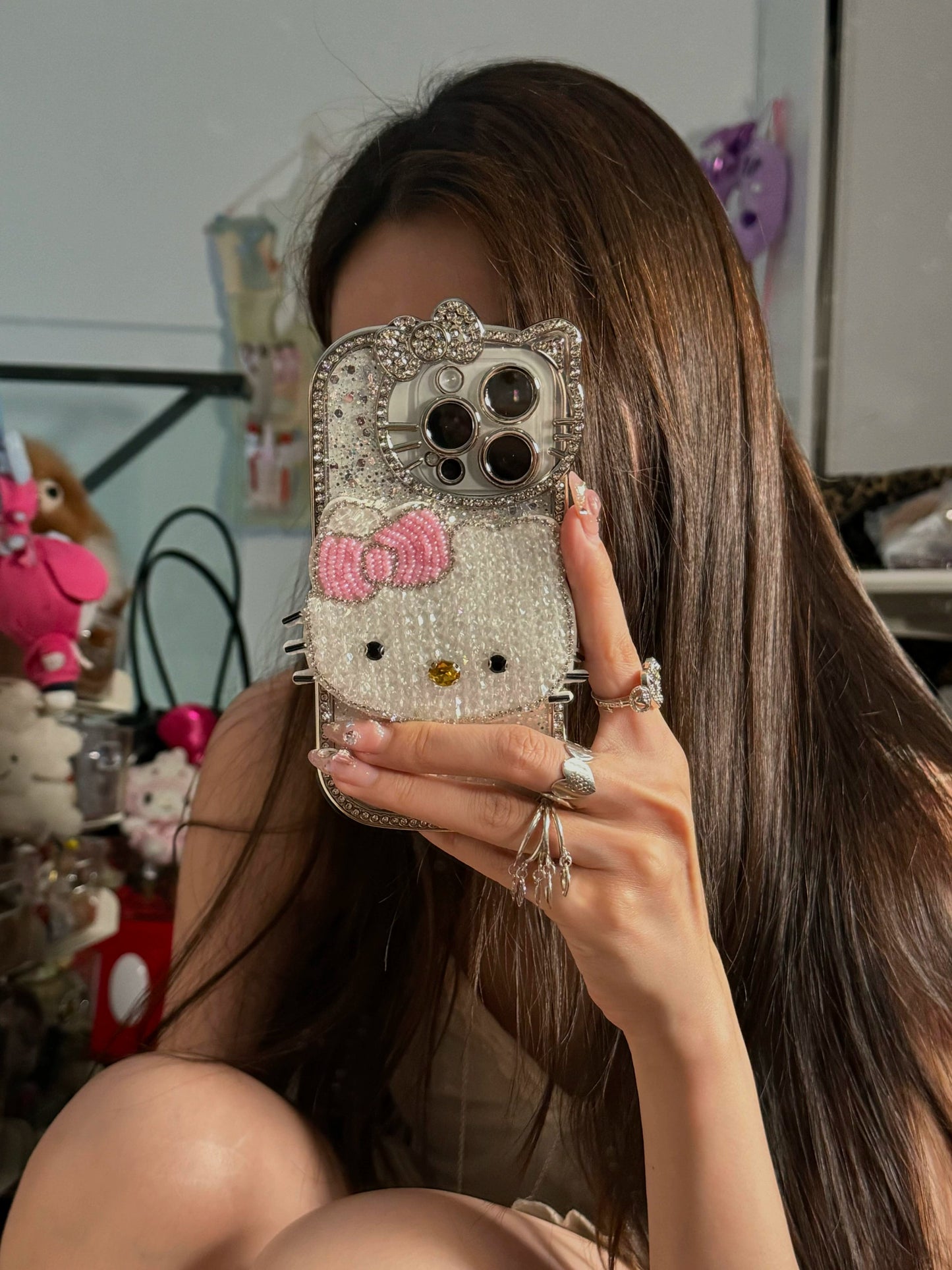 Shiny Full Diamond Cat Cat Electroplating Cute Aesthetic Mobile Phone Case, Cute Sweet Girl Suitable for iPhone16 iPhone15 iPhone14 iPhone13