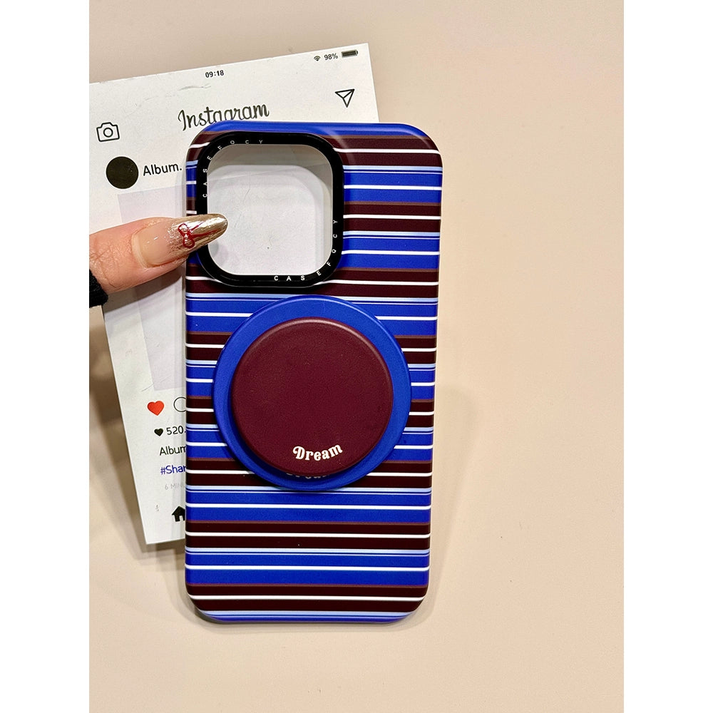 Blue Brown Striped Magnetic Bracket Mobile Phone Case Suitable for iPhone16 iPhone15 iPhone14 iPhone13