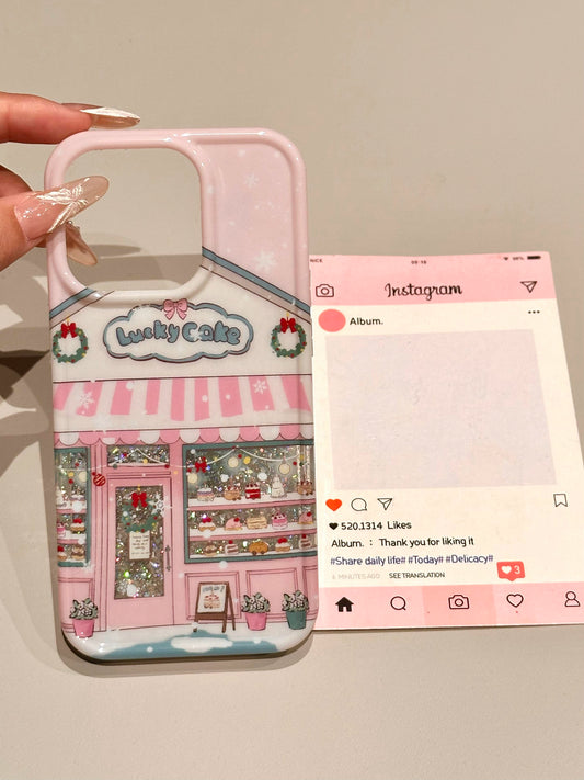 Cute Pink Bottom Lights Dessert Hut Glitter Aesthetic Phone Case Suitable for iPhone16 iPhone15 iPhone14 iPhone13