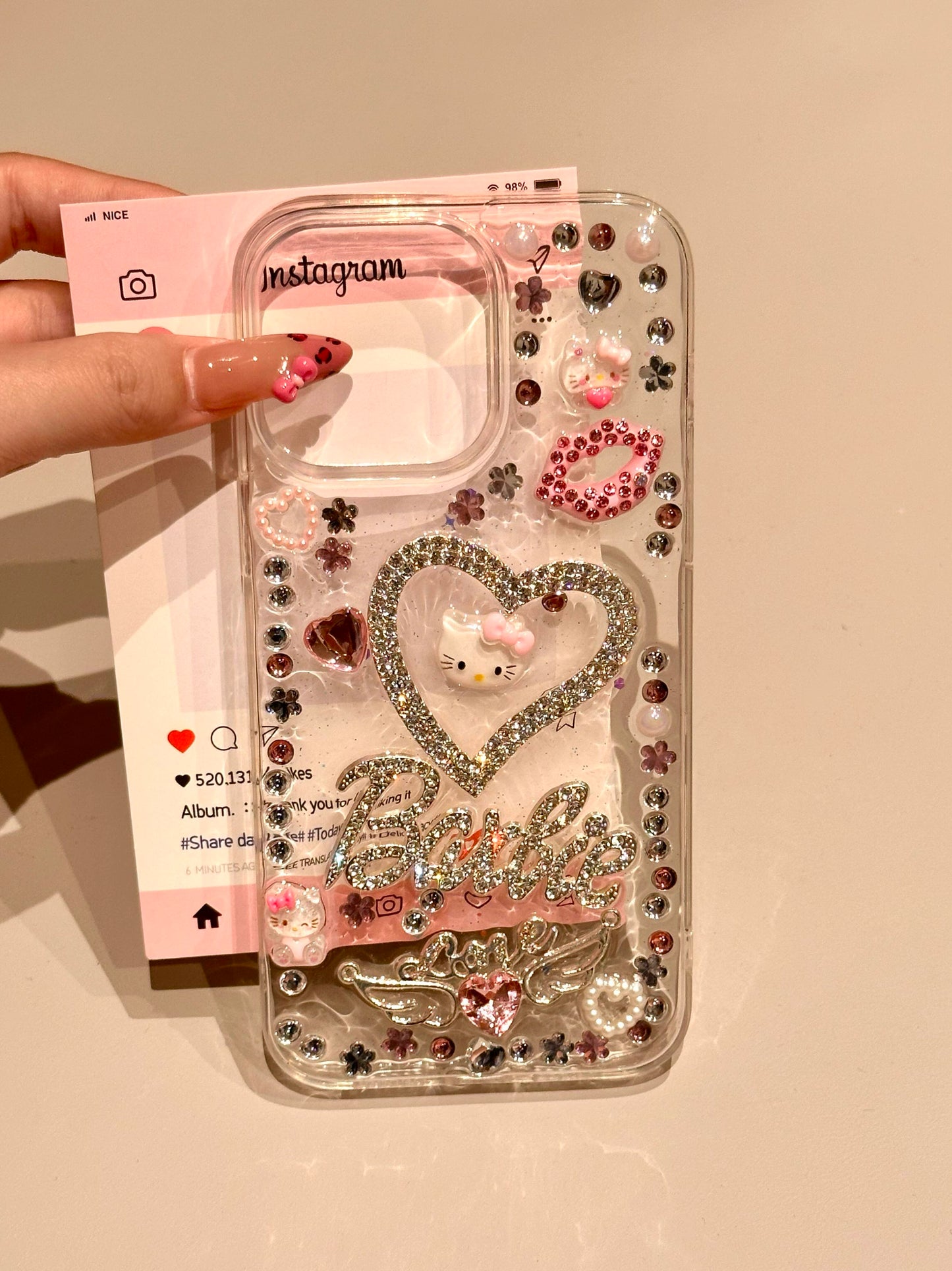 Three-dimensional Colored Diamond Cat Glue Transparent Cute Aesthetic Mobile Phone Case Suitable for iPhone16 iPhone15 iPhone14 iPhone13