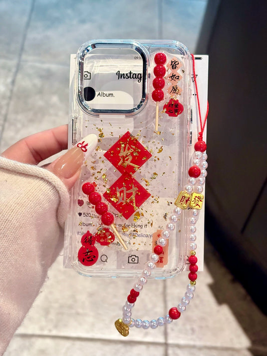 Epoxy Fa Cai Tanghulu Cute Lucky Mobile Phone Case Suitable for iPhone16 iPhone15 iPhone14 iPhone13