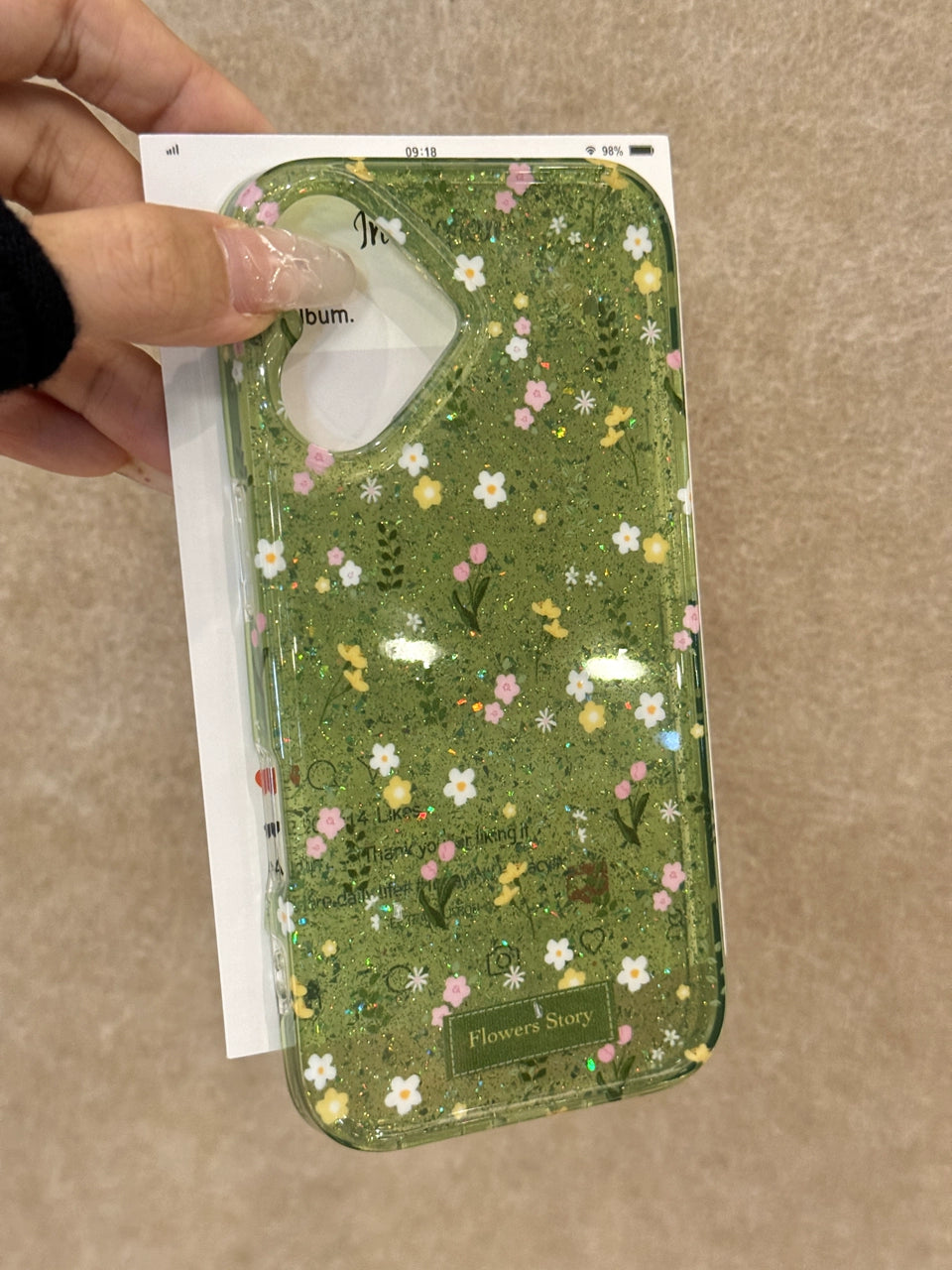 Translucent Green Pastoral Garden Glitter Flower Love Aesthetic Mobile Phone Case Suitable for iPhone16 iPhone15 iPhone14 iPhone13