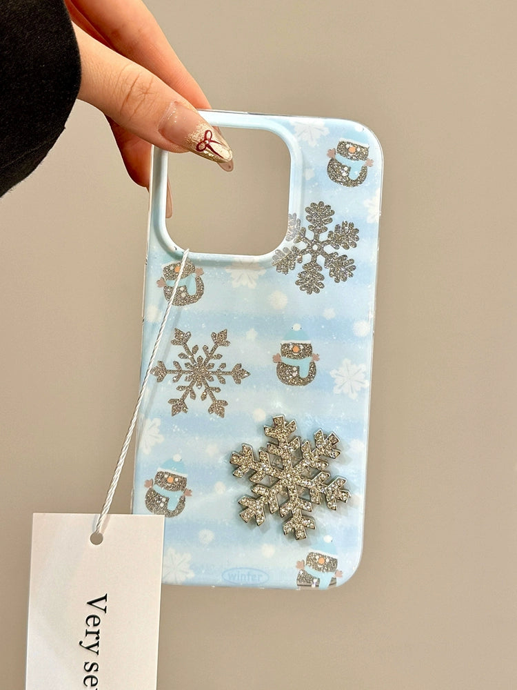 Smudge Blue Hollow Glitter Three-dimensional Snowflake Aesthetic Mobile Phone Case Suitable for iPhone16 iPhone15 iPhone14 iPhone13