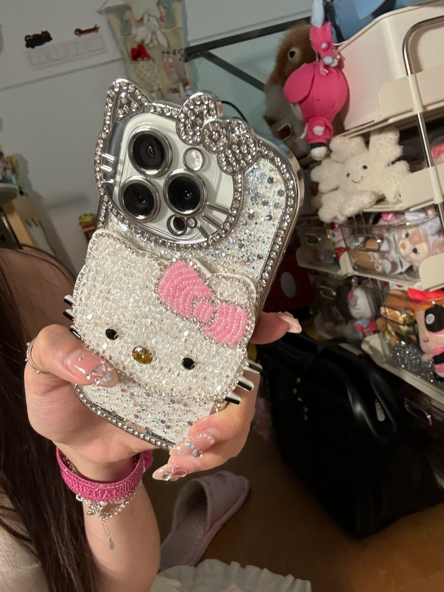 Shiny Full Diamond Cat Cat Electroplating Cute Aesthetic Mobile Phone Case, Cute Sweet Girl Suitable for iPhone16 iPhone15 iPhone14 iPhone13