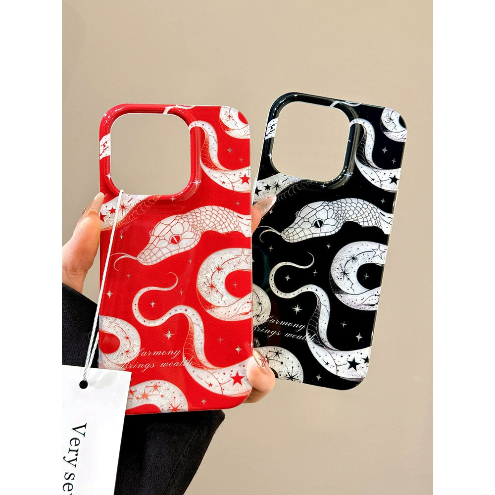 Chinese Style Tinfoil Pattern Red and Black Python Aesthetic Mobile Phone Case Suitable for iPhone16 iPhone15 iPhone14 iPhone13