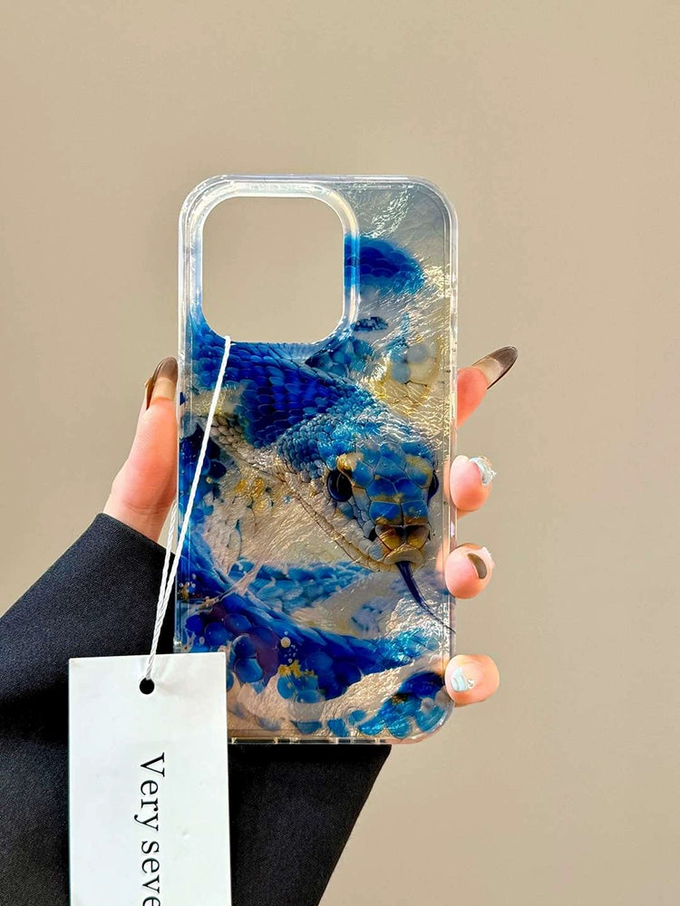 Ink Blue Python Gradual Change Blue Art Aesthetics Mobile Phone Case, Good Luck Mobile Phone Case Suitable for iPhone16 iPhone15 iPhone14 iPhone13