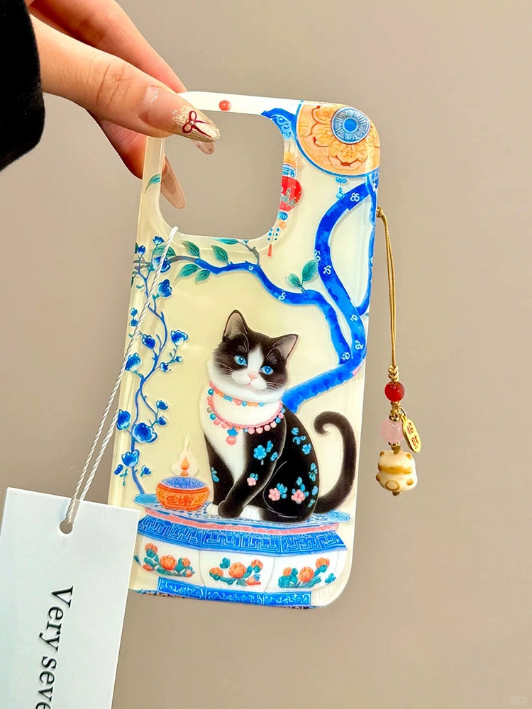 Ragdoll Cat Blue Branch Porcelain Cute Aesthetic Mobile Phone Case Suitable for iPhone16 iPhone15 iPhone14 iPhone13