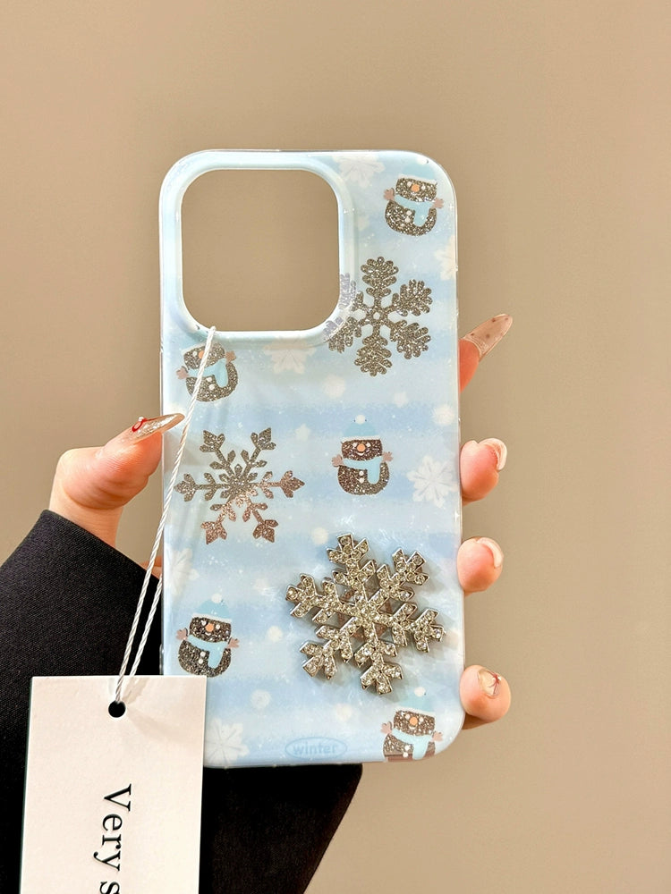 Smudge Blue Hollow Glitter Three-dimensional Snowflake Aesthetic Mobile Phone Case Suitable for iPhone16 iPhone15 iPhone14 iPhone13