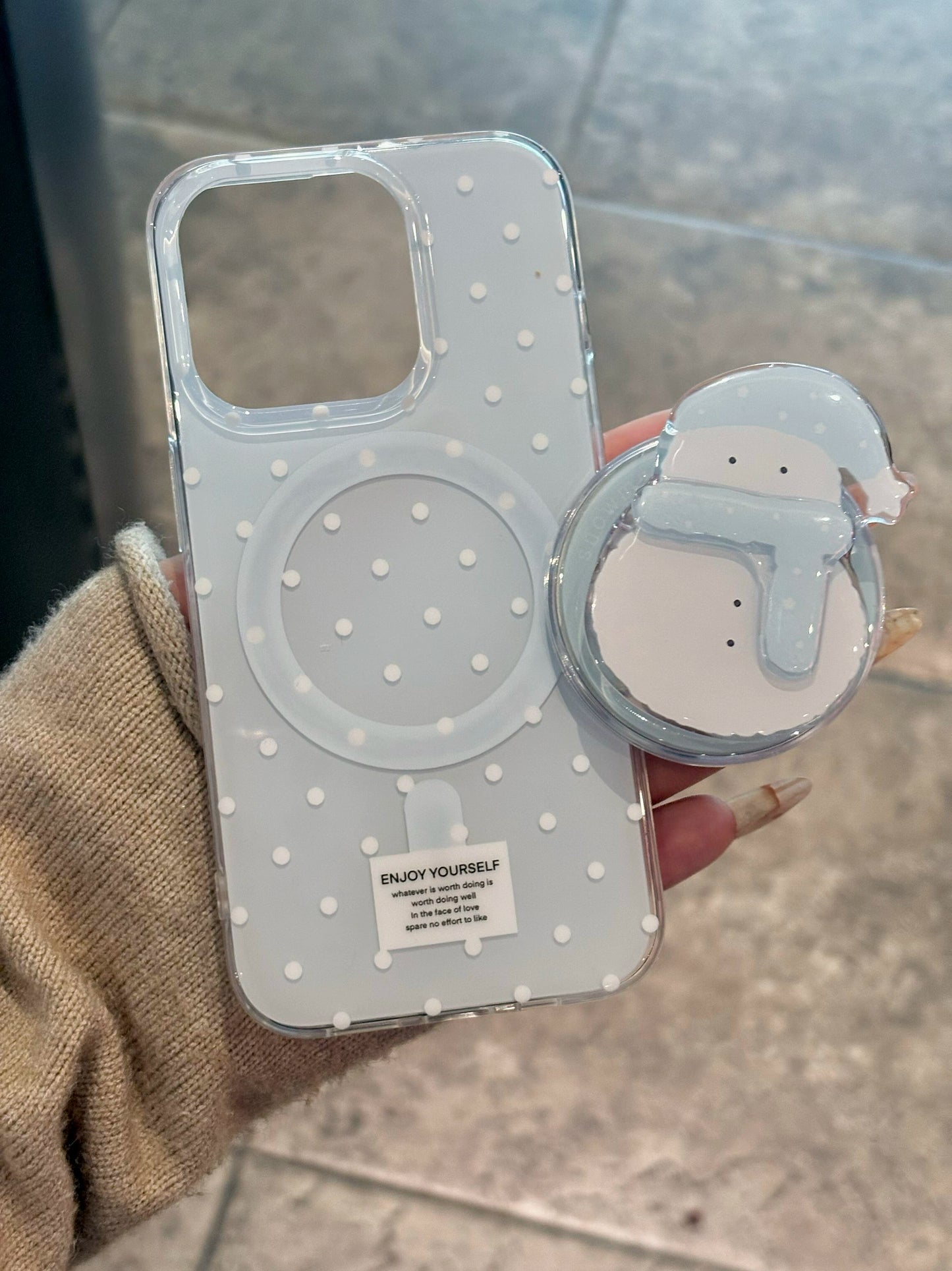 Cute Baby Blue Snowflake Snowman White Polka Dot Magnetic Suction Bracket Double Layer Mobile Phone Case Suitable for iPhone16 iPhone15 iPhone14 iPhone13