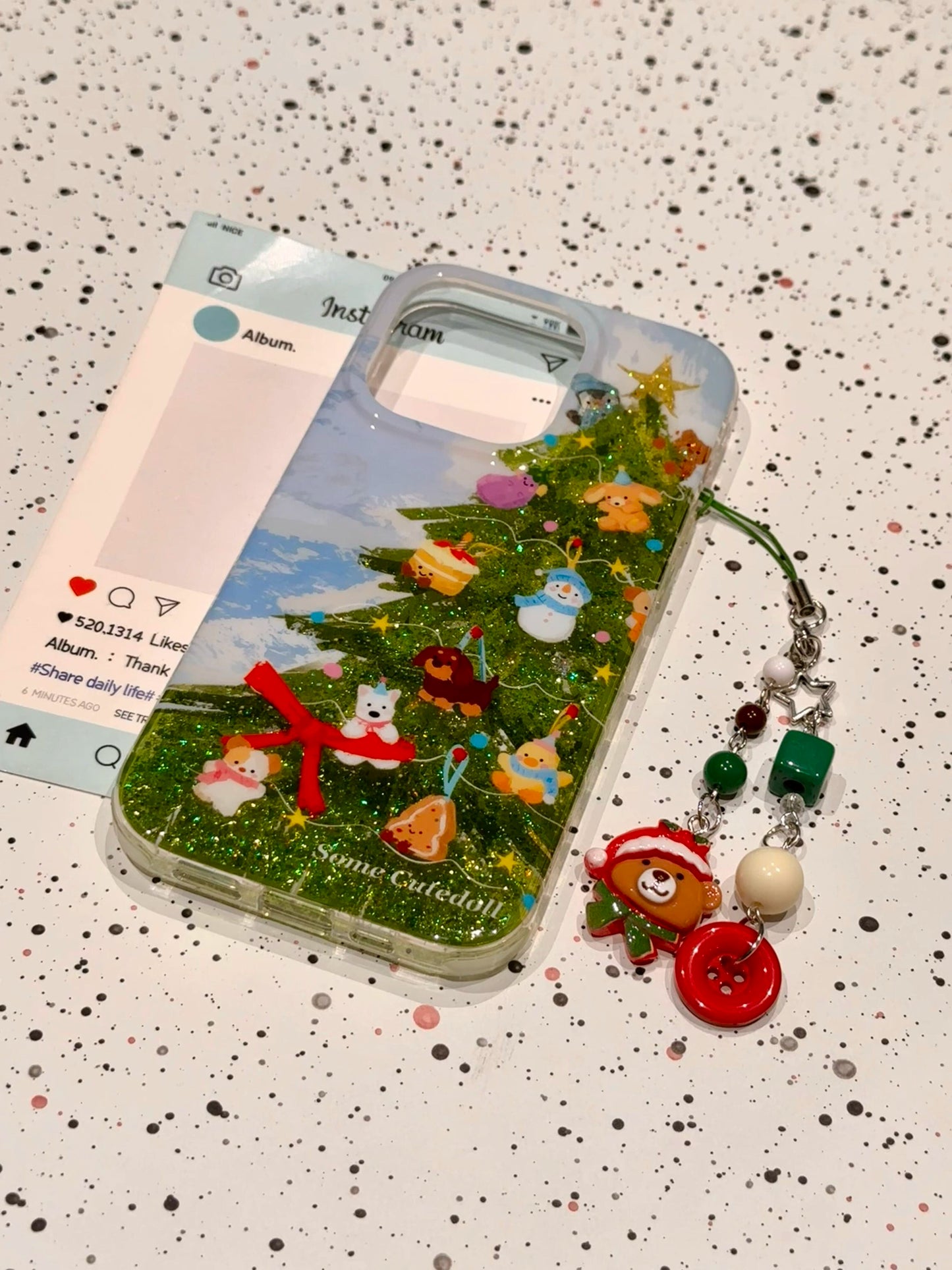 Doll Christmas Tree Cute Aesthetic Phone Case Suitable for iPhone16 iPhone15 iPhone14 iPhone13 with Phone Chain Pendant