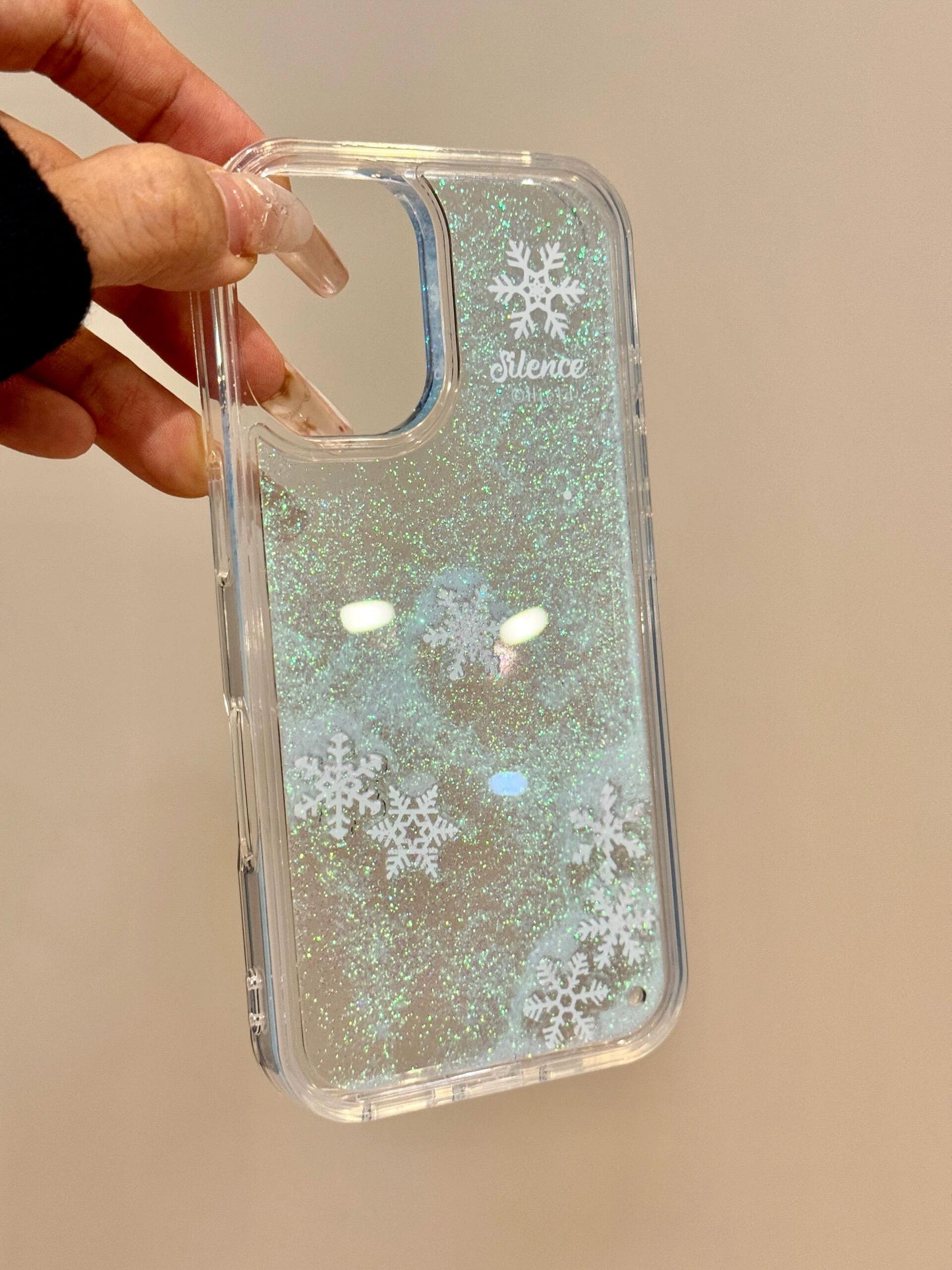 Green Glitter Snowflake Quicksand Winter Atmosphere Aesthetics Transparent Mobile Phone Case Suitable for iPhone16 iPhone15 iPhone14 iPhone13