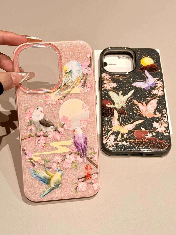 Xiangyun Plum Blossom Branch Butterfly Magpie Aesthetic Mobile Phone Case Suitable for iPhone16 iPhone15 iPhone14 iPhone13