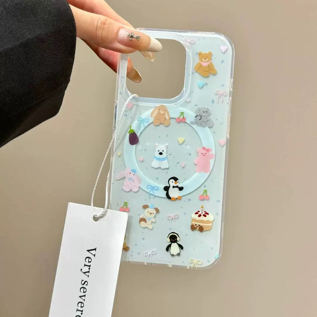 Cute Little Animal Dog Movable Magnetic Holder Mobile Phone Case Suitable for iPhone16 iPhone15 iPhone14 iPhone13