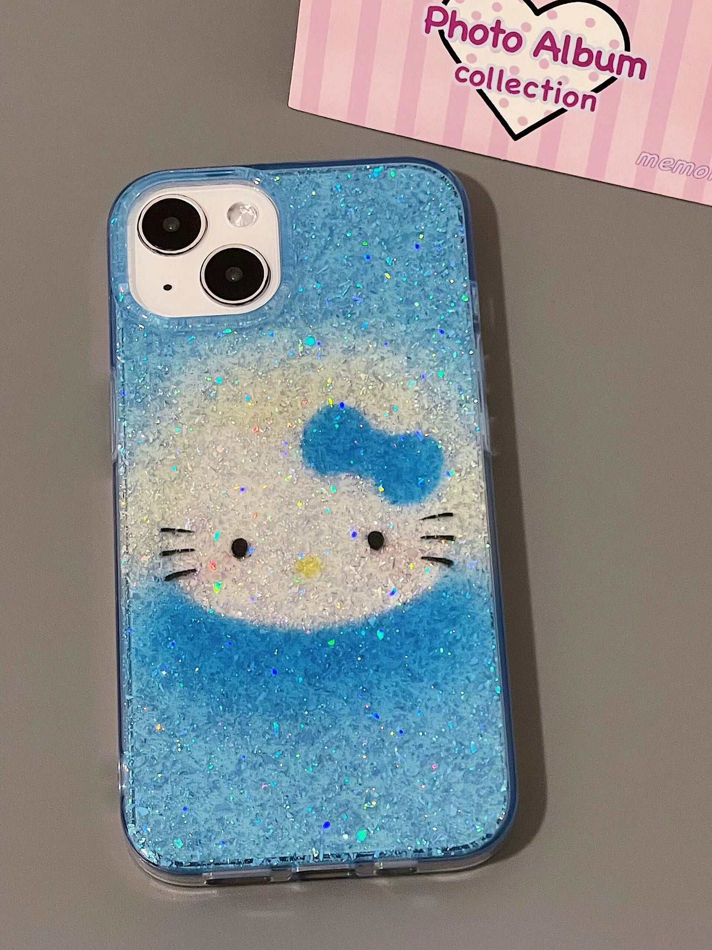 Glitter Gradual Change Blue Kitten Double-layer Mobile Phone Case Girl Cute Mobile Phone Case Y2K Suitable for iPhone16 iPhone15 iPhone14 iPhone13