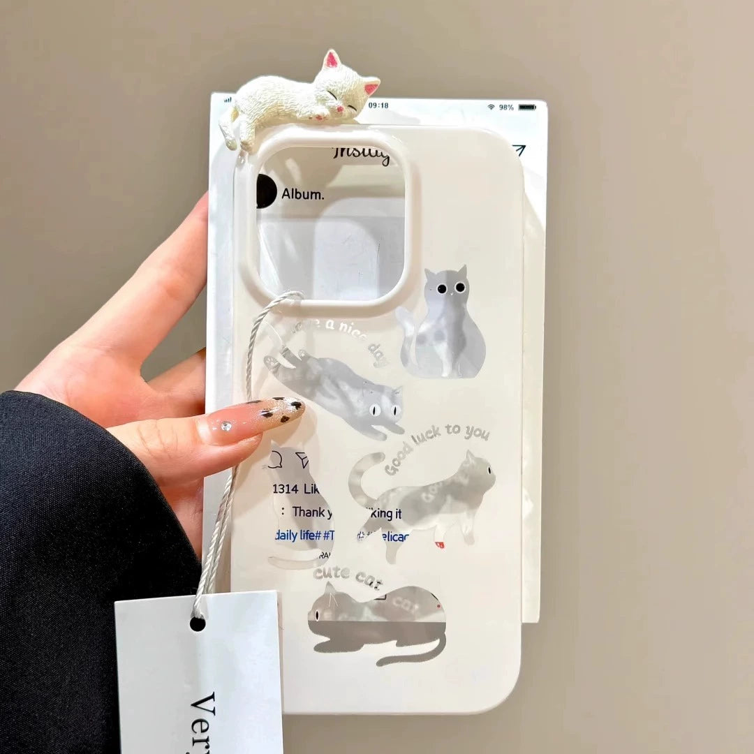 Cute Hollow Kitten Illustration Three-dimensional Cat Cute Mobile Phone Case Suitable for iPhone16 iPhone15 iPhone14 iPhone13