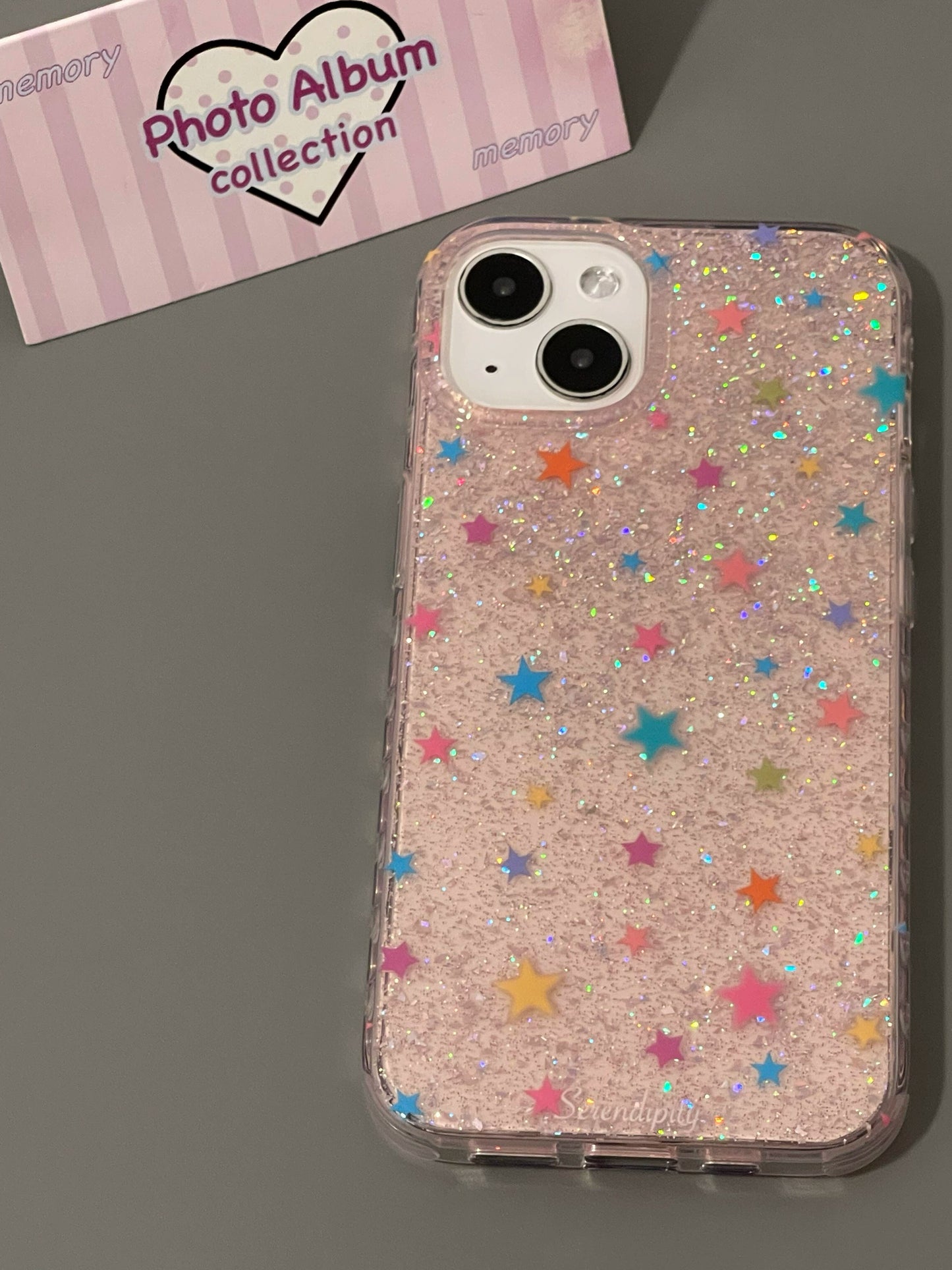 Transparent Glitter Colored Stars Christmas New Year Cute Aesthetic Phone Case Coquette Suitable for iPhone16 iPhone15 iPhone14 iPhone13