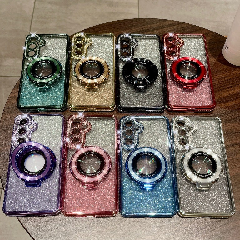 High Quality Glitter Shiny Beautiful Mobile Phone Case Magnetic Suction Bracket Rhinestone Gradual Change Glitter SAM A Series A15/A25/A35/A55/S24ultra