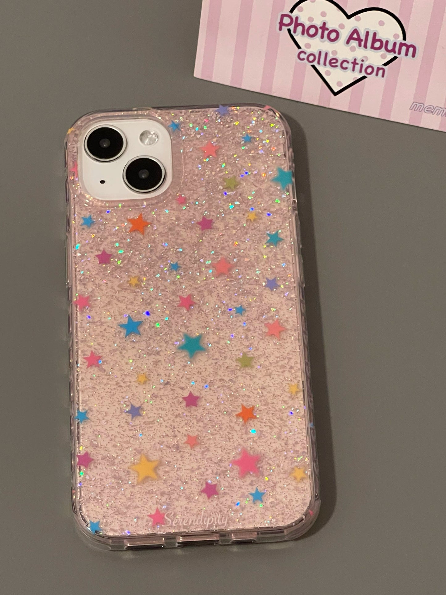 Transparent Glitter Colored Stars Christmas New Year Cute Aesthetic Phone Case Coquette Suitable for iPhone16 iPhone15 iPhone14 iPhone13