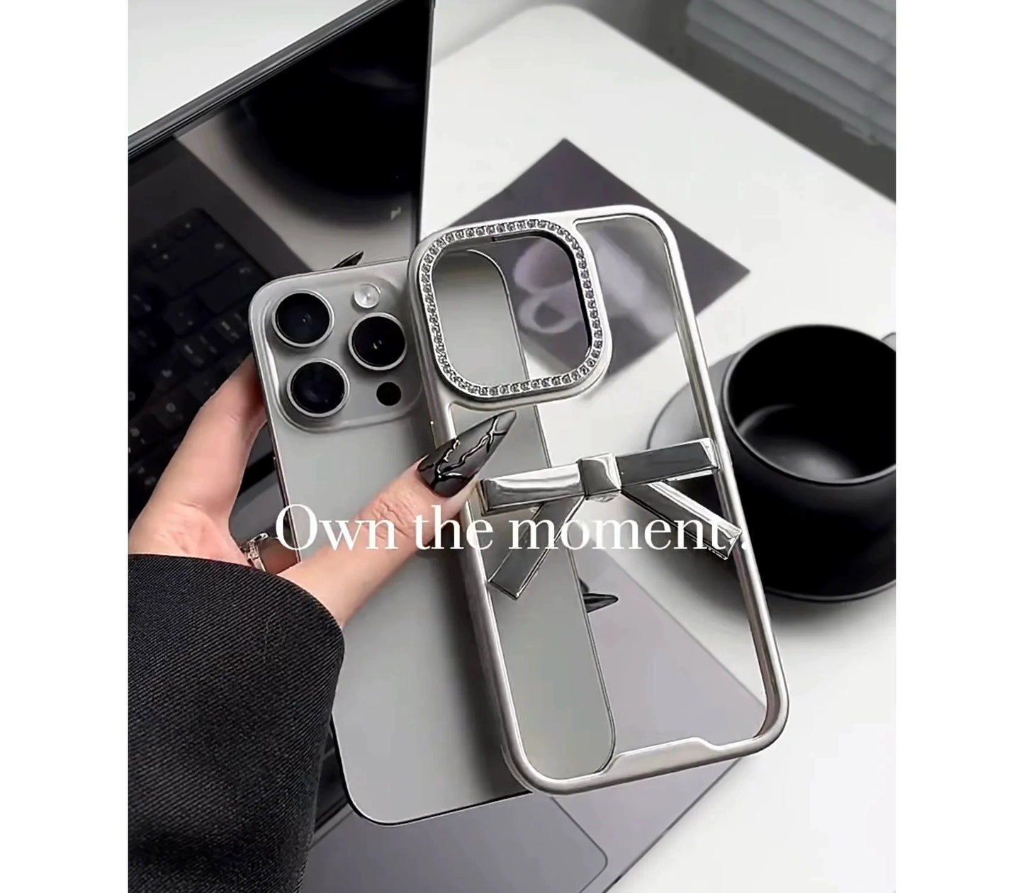 Transparent Silver Three-dimensional Electroplated Bow Aesthetic Mobile Phone Case Suitable for iPhone16 iPhone15 iPhone14 iPhone13