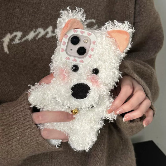 Cartoon Fluffy White Puppy Three-dimensional Cute Phone Case Suitable for iPhone16 iPhone15 iPhone14 iPhone13