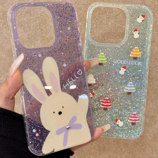 Translucent Christmas Tree Rabbit Glitter Aesthetic Cute Phone Case Suitable for iPhone16 iPhone15 iPhone14 iPhone13