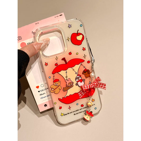 Cute Apple Carousel Small Animal Cute Phone Case Suitable for iPhone16 iPhone15 iPhone14 iPhone13