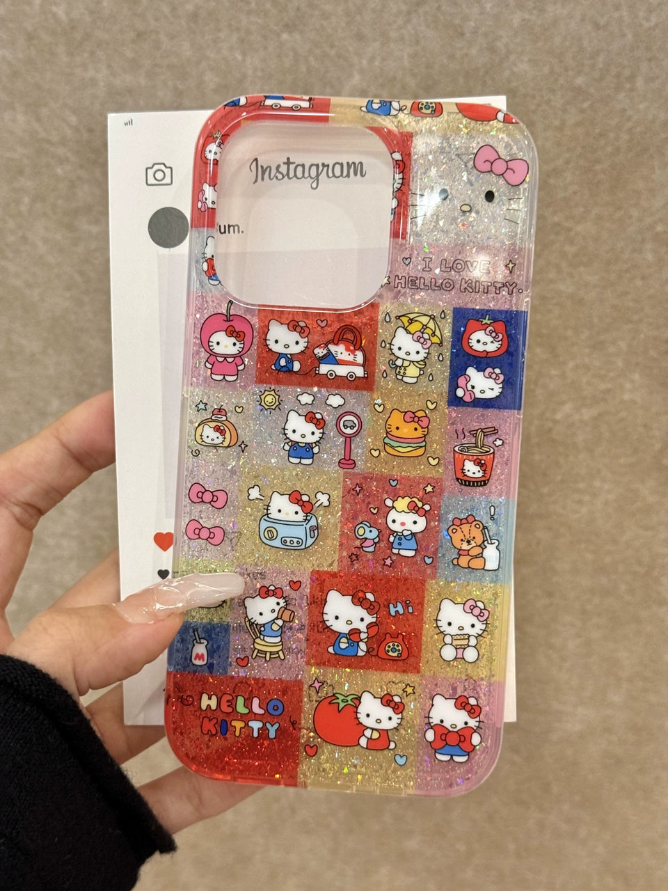 Cartoon Glitter Splicing Kt Cute Aesthetic Mobile Phone Case Suitable for iPhone16 iPhone15 iPhone14 iPhone13