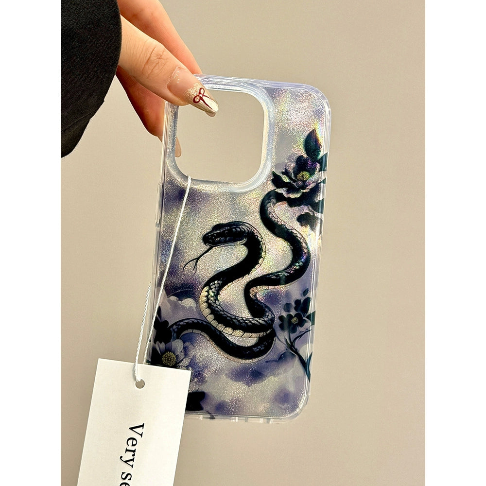 Year of The Snake Chinese Style Smudged Flower Snake Dream Aesthetic Mobile Phone Case Suitable for iPhone16 iPhone15 iPhone14 iPhone13