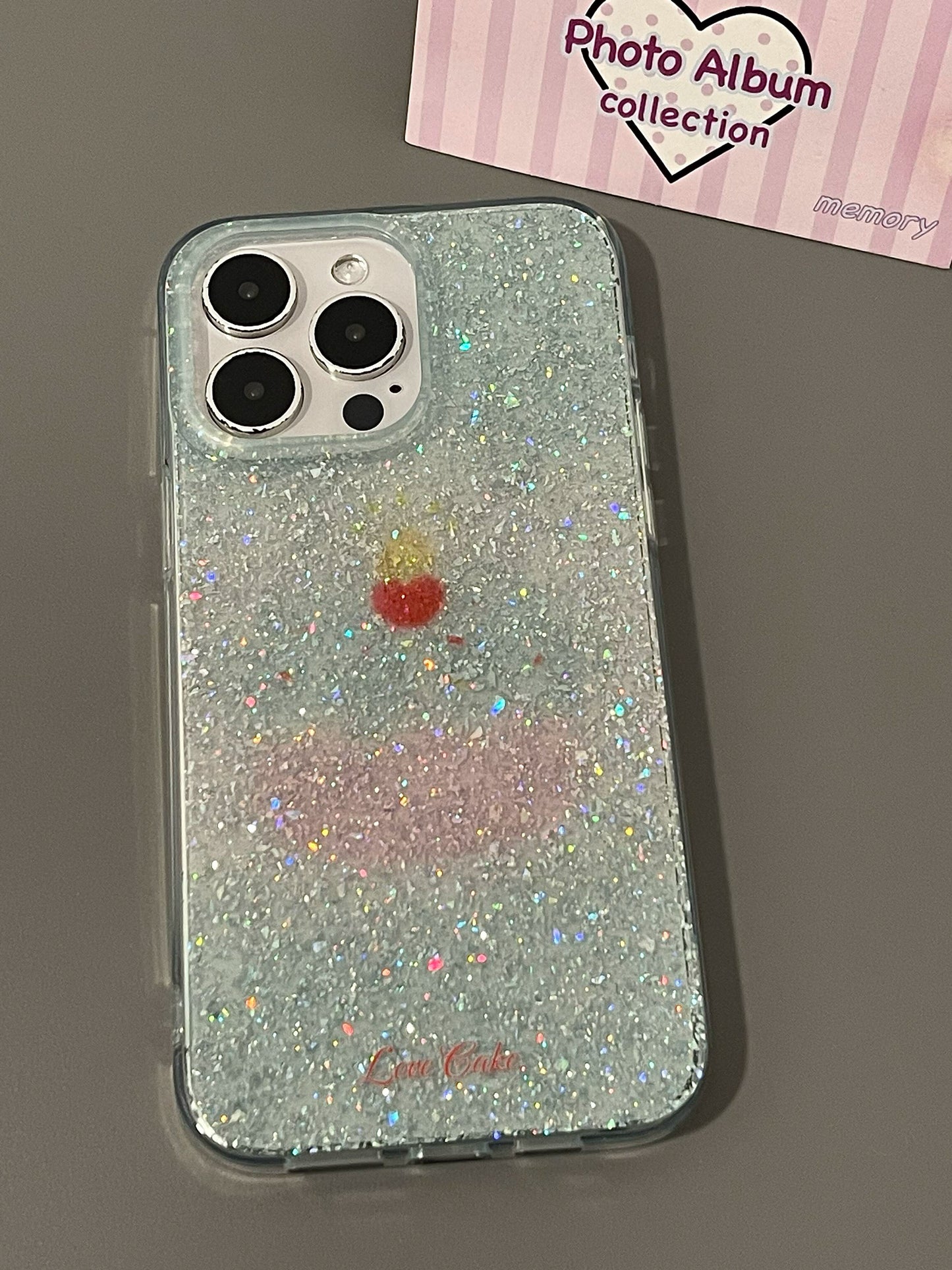 Mint Green Cherry Cake Glitter Aesthetic Phone Case Suitable for iPhone16 iPhone15 iPhone14 iPhone13