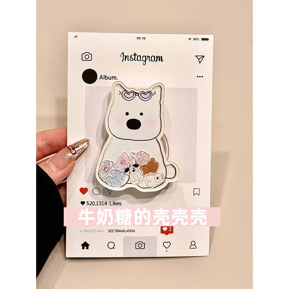 Cute Purple Bottom Small Animal Dog Bracket Aesthetic Mobile Phone Case Suitable for iPhone16 iPhone15 iPhone14 iPhone13