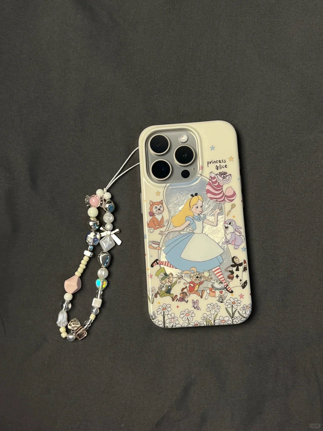 Vintage Cute Fairy Tale Blonde Princess Pocket Watch Mr. Rabbit Mobile Phone Case with Mobile Phone Chain Pendant Suitable for iPhone16 iPhone15 iPhone14 iPhone13