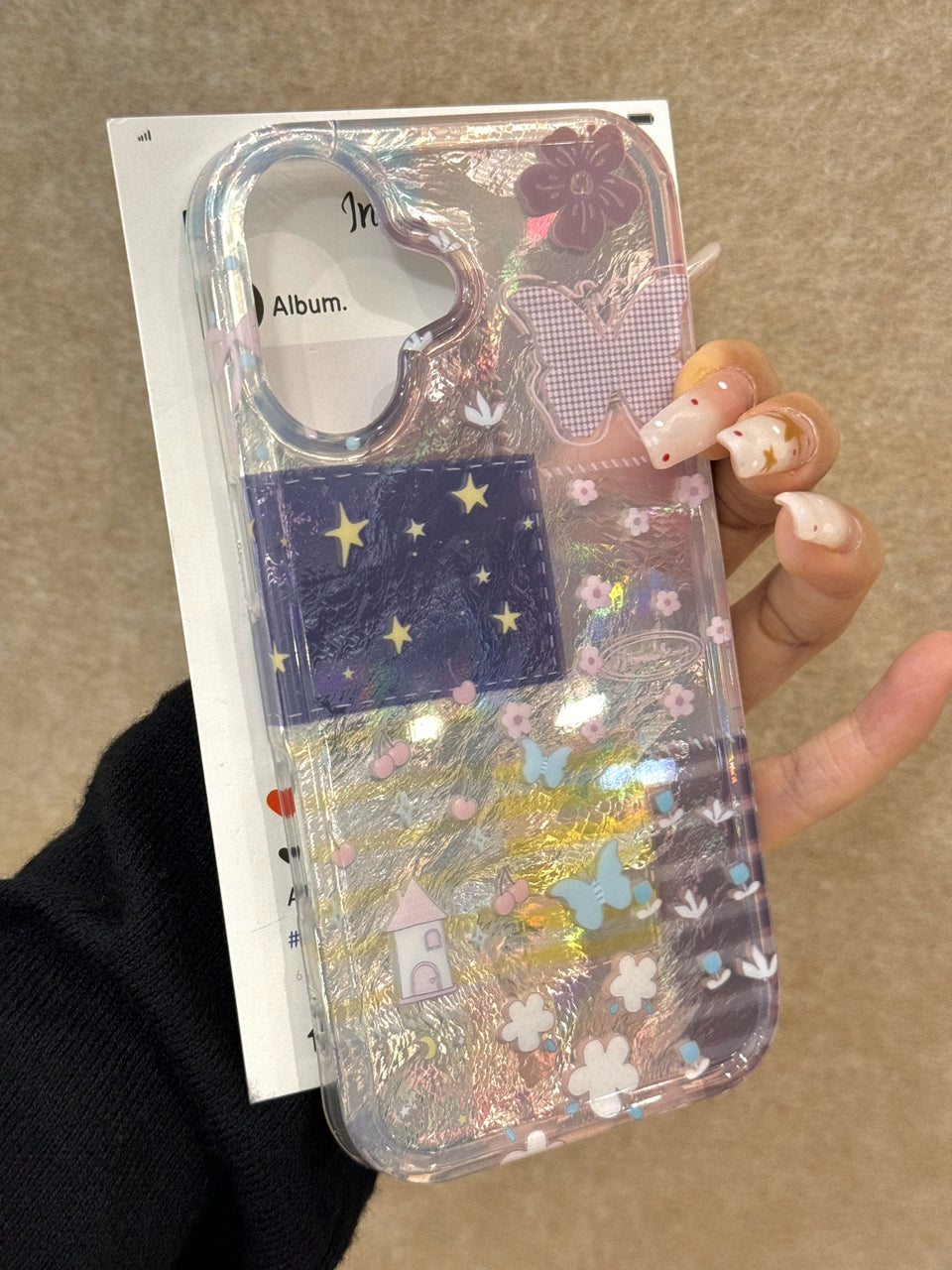 Cherry Flower Butterfly Star Aesthetic Mobile Phone Case Tinfoil Pattern Mobile Phone Case Suitable for iPhone16 iPhone15 iPhone14 iPhone13